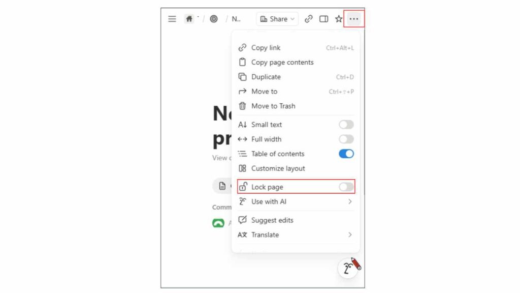 Mobile Notion Lock Page option