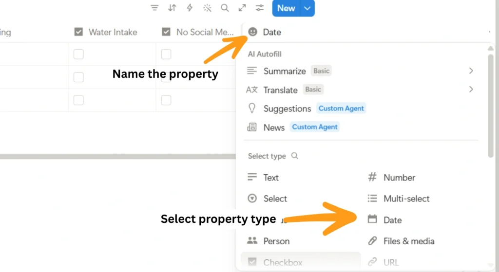 How to Build a Notion Habit Tracker for Students 9 Notion database table adding new date property