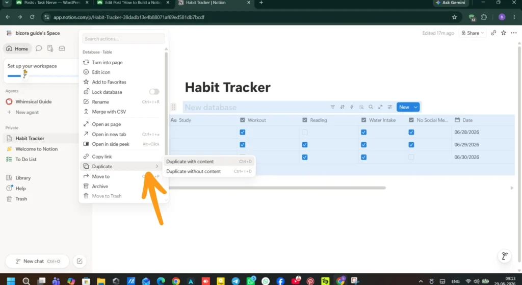 How to Build a Notion Habit Tracker for Students 13 Notion database table duplicate content