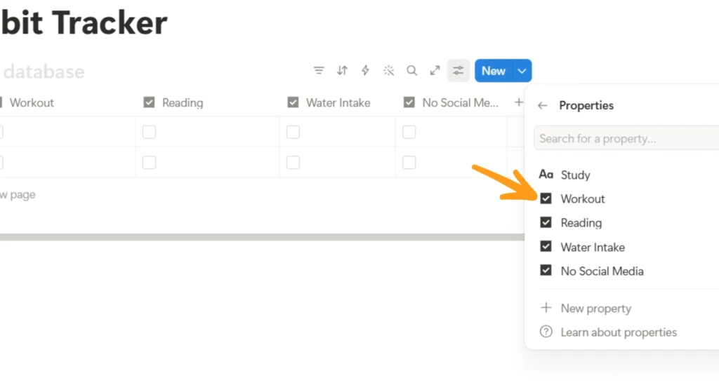 How to Build a Notion Habit Tracker for Students 5 Notion database table settings view edit property view