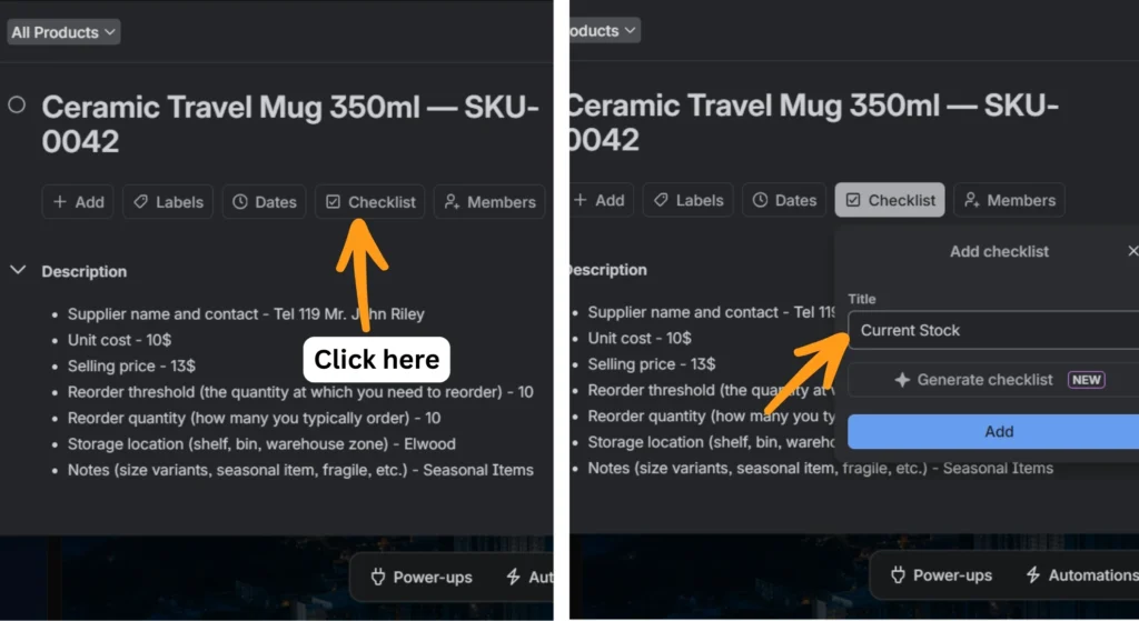 Adding a checklist title in Trello board list card