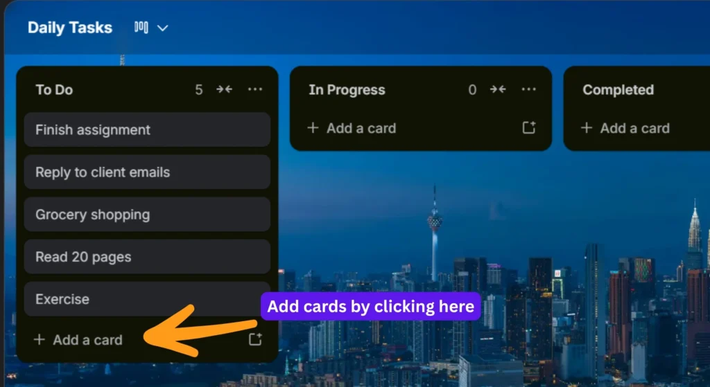 Adding cards to to do list in trello
