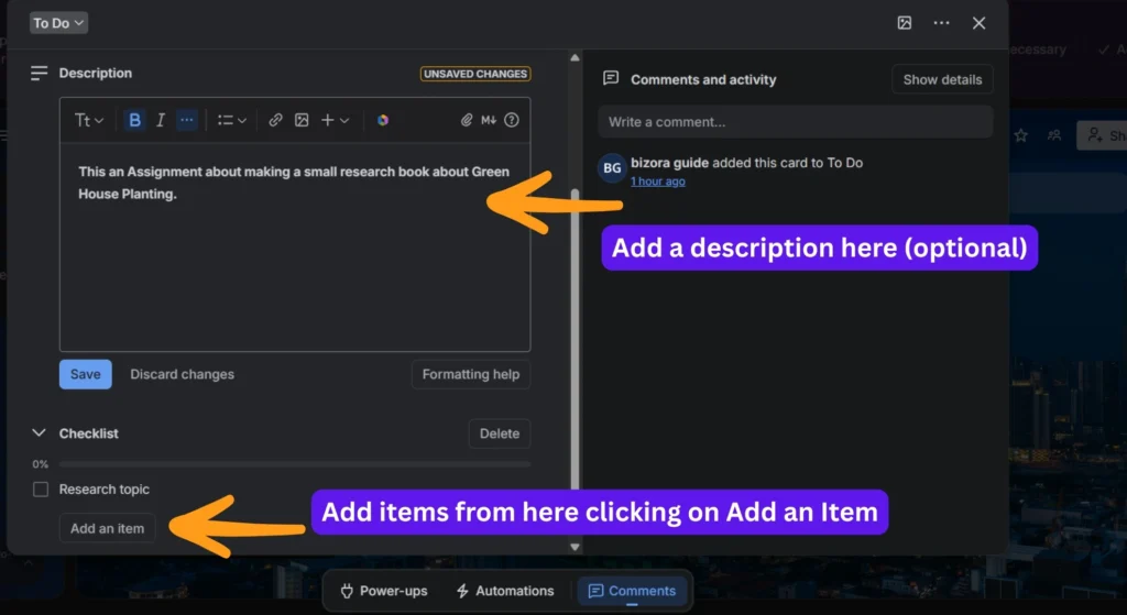 Adding checklist to the to do lists cards in trello