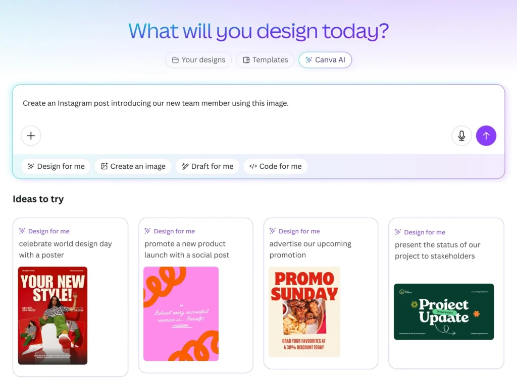 Canva AI overview with a given prompt