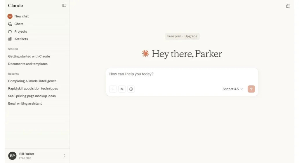 Claude AI chatting page view