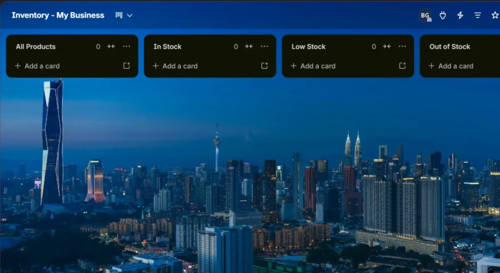 Fresh Trello board with newly added lists