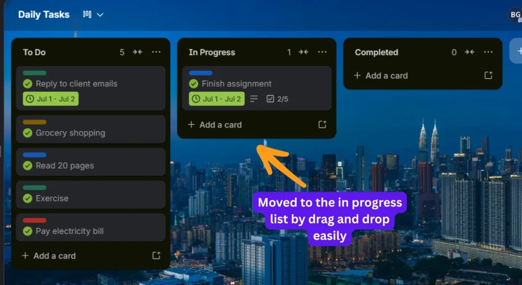 Moving cards from one list to another list in Trello