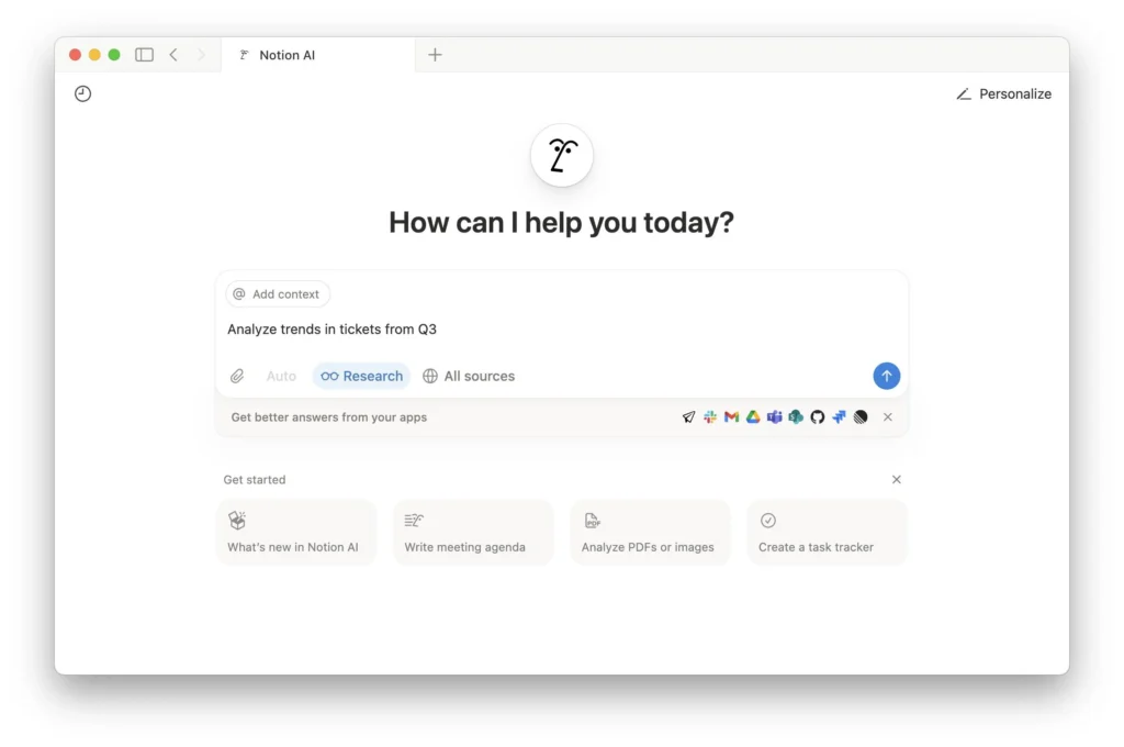 Notion AI chatting page view