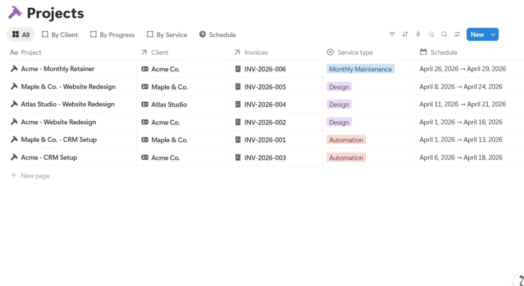 Notion Dashboard Setup for Freelancers (Easy Guide) 4 Notion Projects database connected to clients