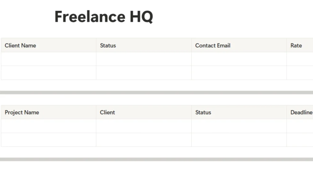 Notion Dashboard Setup for Freelancers (Easy Guide) 9 Notion two data table created for client and project