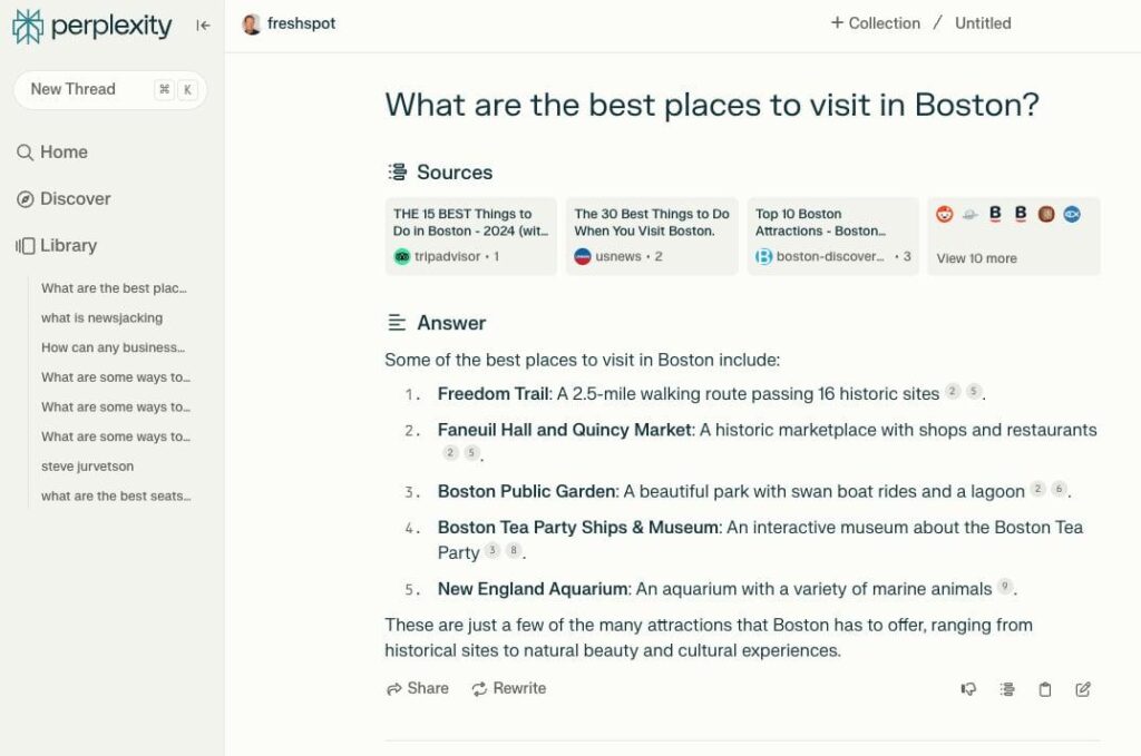 Perplexity AI's chatting page overview