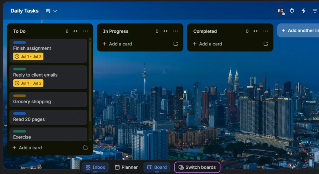 Trello applied task cards in the to do list