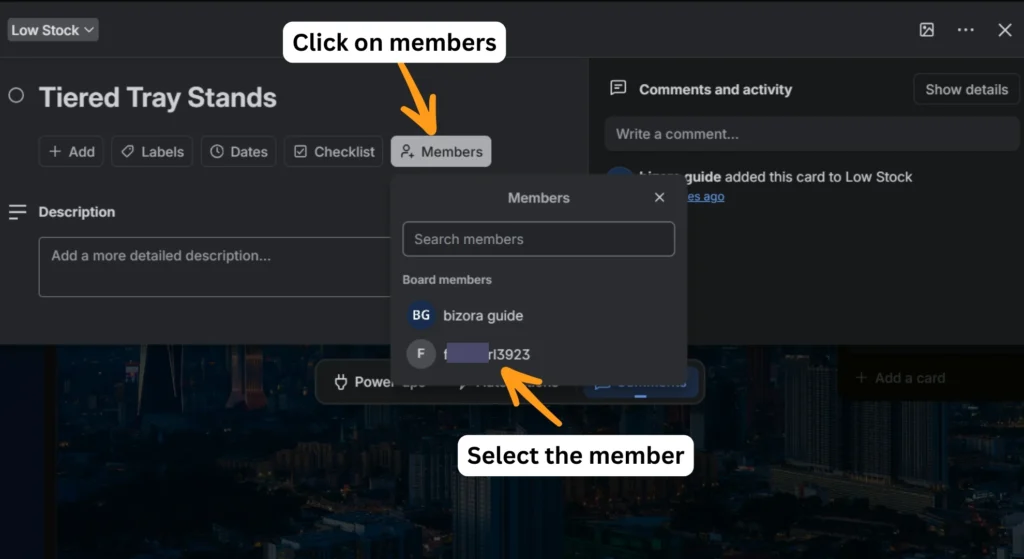 Trello board member assigning for list cards