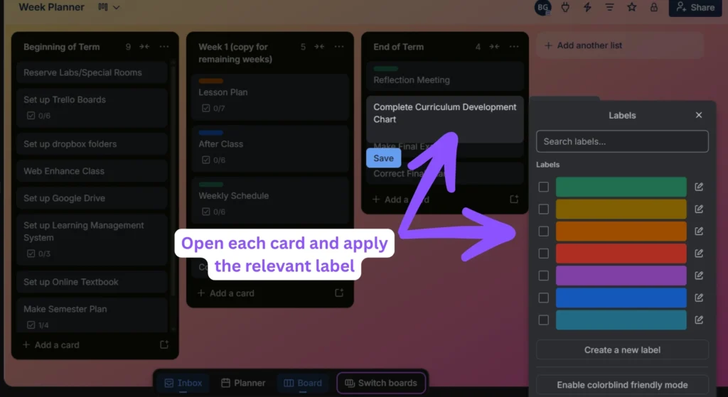 How to Use Trello Labels to Organize Projects Like a Pro 8 Trello quick edit menu open on a task card to assign color-coded project labels