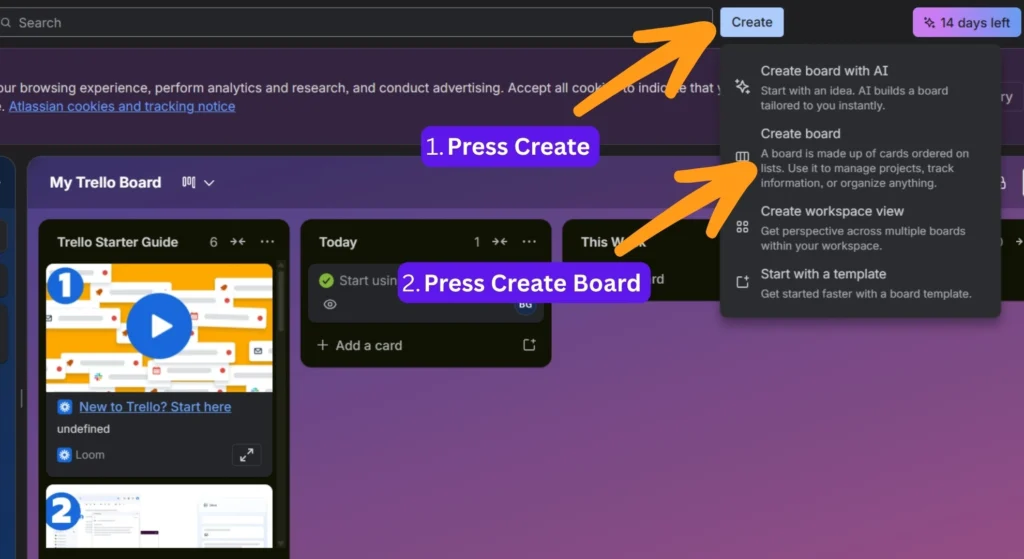 Trello creating a new dashboard