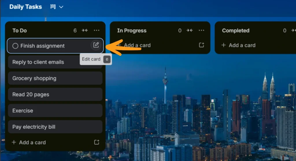 Trello editing added cards in to-do list