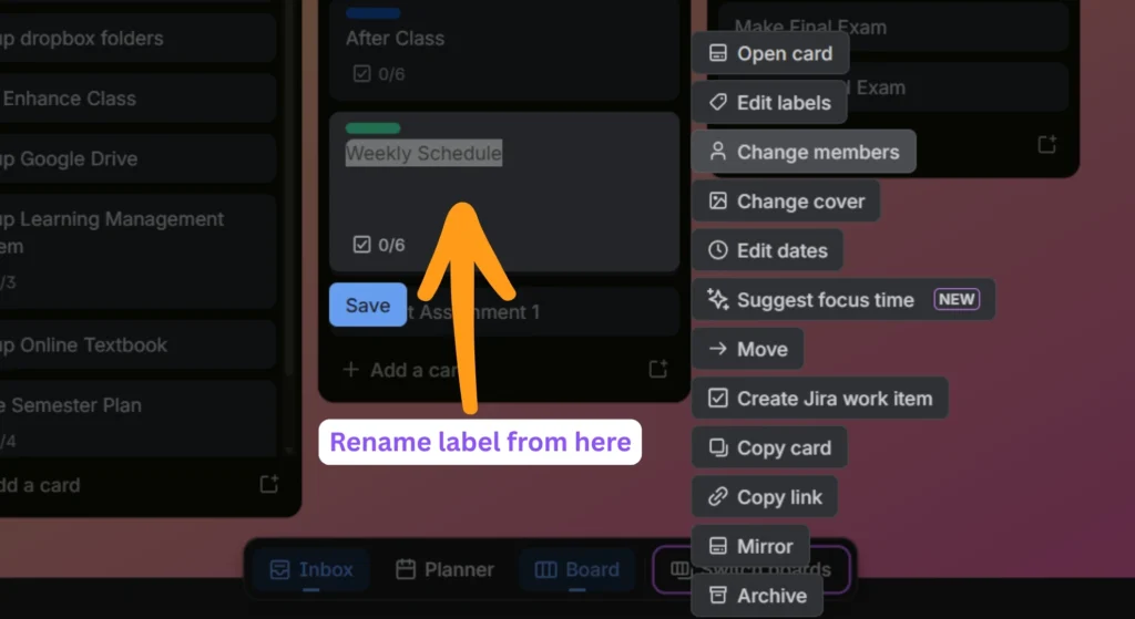 How to Use Trello Labels to Organize Projects Like a Pro 4 Trello quick action menu displaying the Edit labels option on a task card