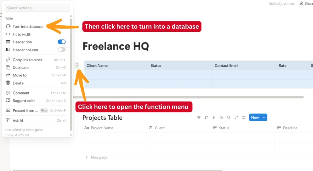 Notion Dashboard Setup for Freelancers (Easy Guide) 10 Turning Notion tables into database mode